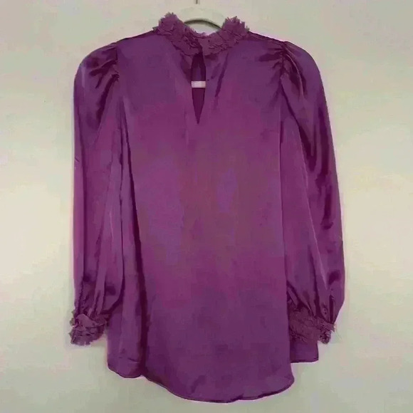 ZARA- Satin Purple long sleeve mock neck ruffles Blouse Sz XS NWOT - Picture 5 of 10